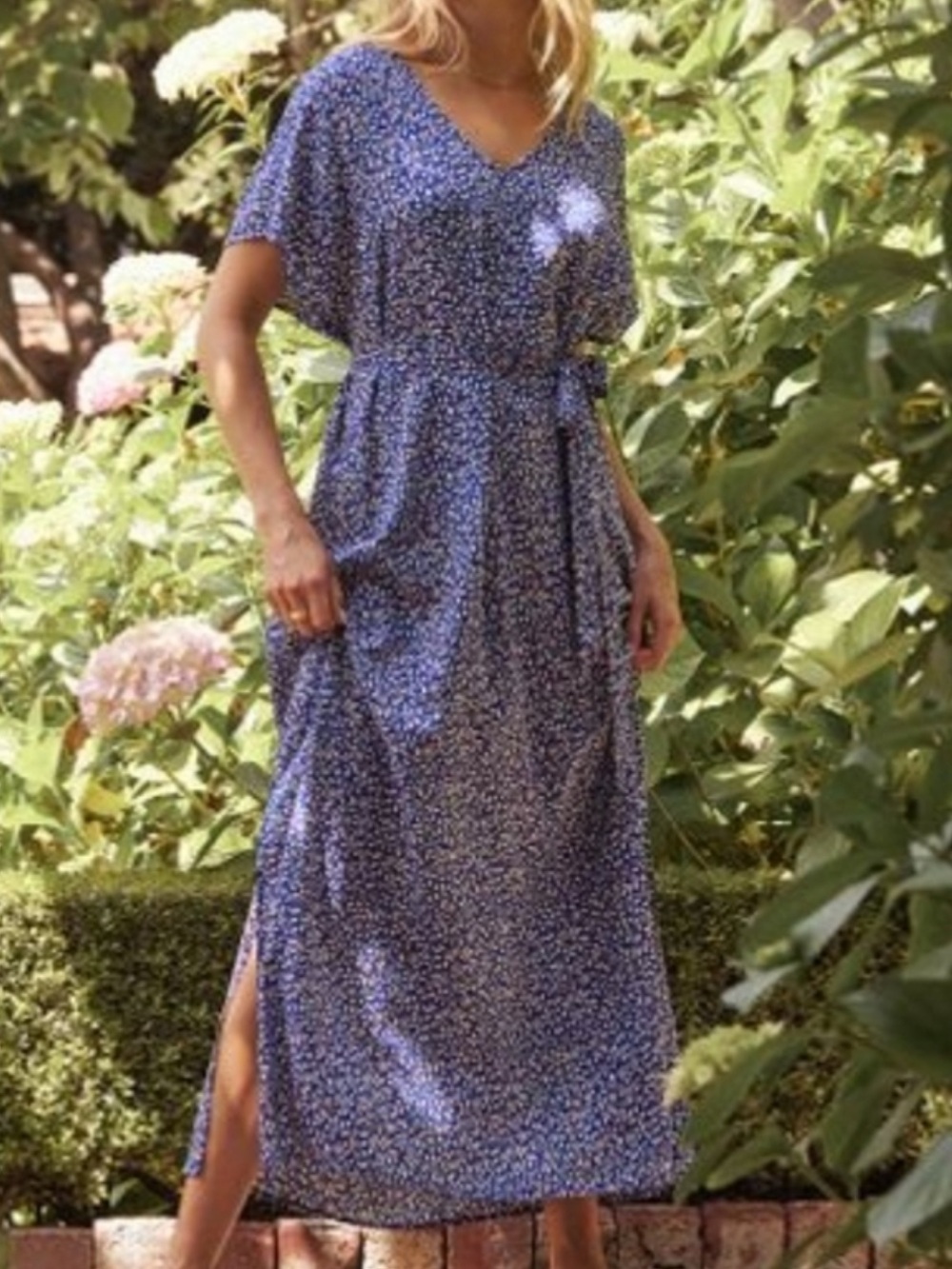 SUMMERSALT NWT Easy Breezy Voile Twilight Floral Maxi Dress Waist Tie V-Neck M